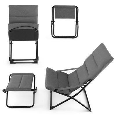 Costway Patio Folding Sling Chair Outdoor Portable Lounge Chair With Footrest - image 1