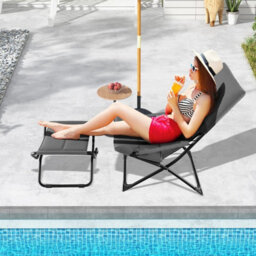 Costway Patio Folding Sling Chair Outdoor Portable Lounge Chair With Footrest - thumbnail 3