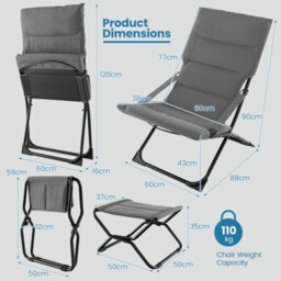 Costway Patio Folding Sling Chair Outdoor Portable Lounge Chair With Footrest - thumbnail 2