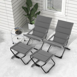 Costway Patio Folding Sling Chair Outdoor Portable Lounge Chair With Footrest - thumbnail 4