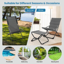 Costway Patio Folding Sling Chair Outdoor Portable Lounge Chair With Footrest - thumbnail 7