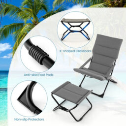 Costway Patio Folding Sling Chair Outdoor Portable Lounge Chair With Footrest - thumbnail 9