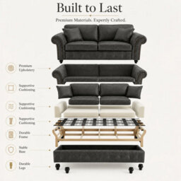 Gamzo Outlet 3+2 Seater Sofa Set Full Back Leather Couch With Strong Wooden Frame And Padded Curved Arms - thumbnail 6