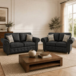 Gamzo Outlet 3+2 Seater Sofa Set Full Back Leather Couch With Strong Wooden Frame And Padded Curved Arms - thumbnail 1