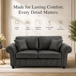 Gamzo Outlet 3+2 Seater Sofa Set Full Back Leather Couch With Strong Wooden Frame And Padded Curved Arms - thumbnail 4