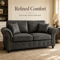 Gamzo Outlet 3+2 Seater Sofa Set Full Back Leather Couch With Strong Wooden Frame And Padded Curved Arms - thumbnail 7