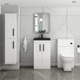 Royal Bathrooms Turin 500mm Floor Standing Vanity Unit 2 Door Gloss White With Black Basin & Handles - thumbnail 5