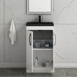 Royal Bathrooms Turin 500mm Floor Standing Vanity Unit 2 Door Gloss White With Black Basin & Handles - thumbnail 6