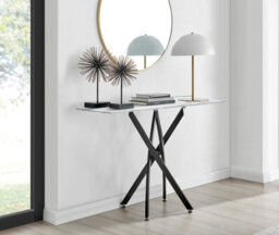 Furniturebox Uk Leonardo Console Table With White Glass Marble Effect Top And Black Legs