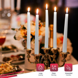 Haltons 50 Pack Tapered Dinner Candles White, Unscented Long Candlesticks With 7 Hour Burn Time - thumbnail 2