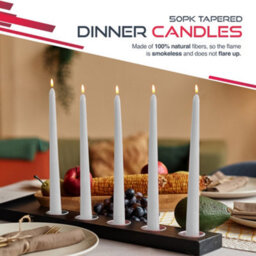 Haltons 50 Pack Tapered Dinner Candles White, Unscented Long Candlesticks With 7 Hour Burn Time - thumbnail 3