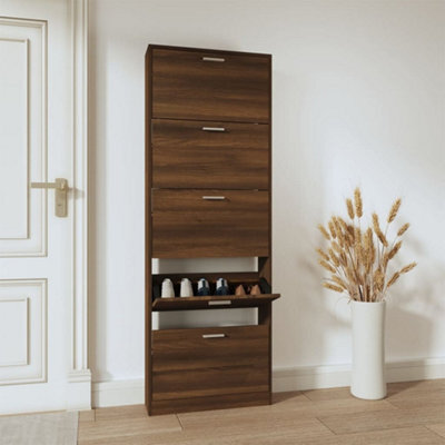 Walplus Shoe Cabinet Brown Oak 59X17X169 Cm Engineered Wood - image 1