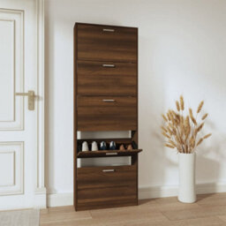 Walplus Shoe Cabinet Brown Oak 59X17X169 Cm Engineered Wood