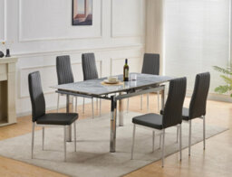 Furnizone UK Grande 6-Seater Ceramic Extending Dining Table And 6 Monza Grey Faux Leather Chairs