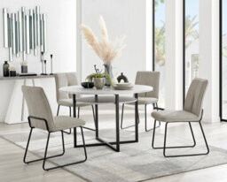 Furniturebox Uk Adley Grey Concrete Effect Storage Dining Table & 4 Taupe Halle Chairs