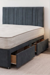 "Knight Sleep Sky Charcoal Plush Bed Set With Mattress, 2 Drawers Same Side & 24""headboard, 6Ft - Super King" - thumbnail 2