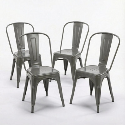 Silver Gloss 4X Bistro Galvanised Metal Chairs Drain Holes Assembled - image 1