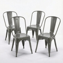 Silver Gloss 4X Bistro Galvanised Metal Chairs Drain Holes Assembled - thumbnail 1