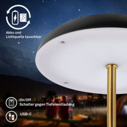 Briloner Rechargeable Led Table Lamp Night Light Bedside Bar Cordless Dimmable Black Gold - thumbnail 7