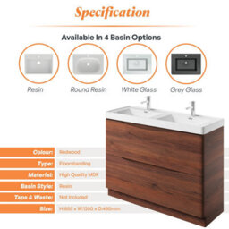 Plum&clay Eden Redwood Floorstanding Vanity Unit With Resin Basin (W)1200mm - thumbnail 7