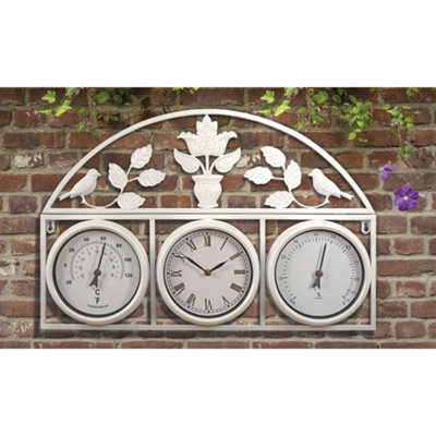 Garden Gear Wyegate Clock Company Decorative Large Garden Clock Outdoor Weather Station Thermometer Hygrometer (Large, Cream)