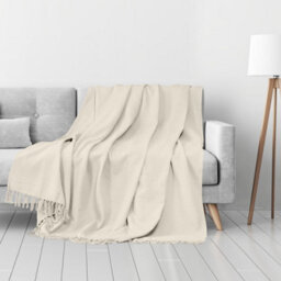 Ehc Waffle Cotton Woven King Size Sofa Throw 3 Seater Sofa/ Chair/ Double Bed, 228 X 254 Cm, Cream - thumbnail 3