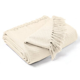 Ehc Waffle Cotton Woven King Size Sofa Throw 3 Seater Sofa/ Chair/ Double Bed, 228 X 254 Cm, Cream