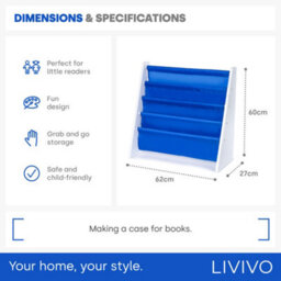 Livivo Childrens Bookcase Blue 4 Tier Kids Sling Bookshelf - thumbnail 8