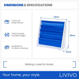 Livivo Childrens Bookcase Blue 4 Tier Kids Sling Bookshelf - thumbnail 9