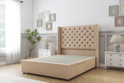 "Sloomy Dior Pebble Plush Divan Bed Base No Drawers With 54"" Wingback Headboard 2'6 Small Single" - thumbnail 1