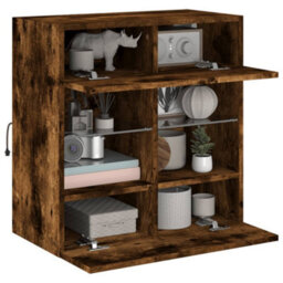 Berkfield Tv Wall Cabinet With Led Lights Smoked Oak 58.5X30X60.5 Cm - thumbnail 6