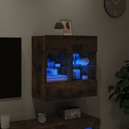 Berkfield Tv Wall Cabinet With Led Lights Smoked Oak 58.5X30X60.5 Cm - thumbnail 4