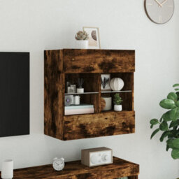 Berkfield Tv Wall Cabinet With Led Lights Smoked Oak 58.5X30X60.5 Cm - thumbnail 5