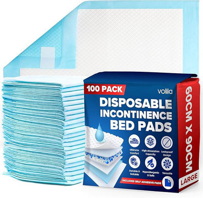 volila 100Pk Incontinence Bed Pads - 60X90Cm Soft Triple-Layer Disposable Sheets With Odour Control, Waterproof Backing, Fast Absorbency - image 1
