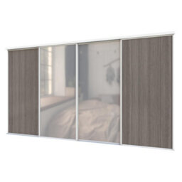 A-Class Sliding Doors Set Of 4 Dark Oak & Mirror Sliding Wardrobe Door Kit, White Frame & Tracks, Opening Height (H) 225-226Cm & Width (W) 359-360Cm - thumbnail 1