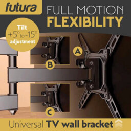 Futura Universal Tv Wall Bracket Mount For 13-43 Inch Tvs, Tilt, Swivel & 90 Rotation, Vesa 75X75mm To 200X200mm, 20Kg Max Load - thumbnail 6