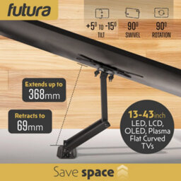 Futura Universal Tv Wall Bracket Mount For 13-43 Inch Tvs, Tilt, Swivel & 90 Rotation, Vesa 75X75mm To 200X200mm, 20Kg Max Load - thumbnail 7