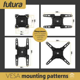 Futura Universal Tv Wall Bracket Mount For 13-43 Inch Tvs, Tilt, Swivel & 90 Rotation, Vesa 75X75mm To 200X200mm, 20Kg Max Load - thumbnail 3