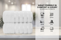Casabella Bath Sheets 2 Pack Jumbo Bathsheet 90X180 Cm 100% Cotton Towels Quick Dry Super Soft Highly Absorbent White - thumbnail 5