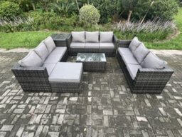 Fimous 10 Seater Outdoor Lounge Sofa Set Wicker Pe Rattan Garden Furniture Set With Oblong Coffee Table Side Table Big Footstool - thumbnail 2
