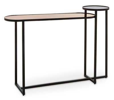 Premier Housewares Interiors By Premier Console Table, Dual Tier Smoked Mirror Tops And Asymmetric Black Iron Frame, Quirky Minimalist Console - image 1