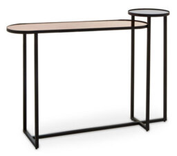 Premier Housewares Interiors By Premier Console Table, Dual Tier Smoked Mirror Tops And Asymmetric Black Iron Frame, Quirky Minimalist Console - thumbnail 1