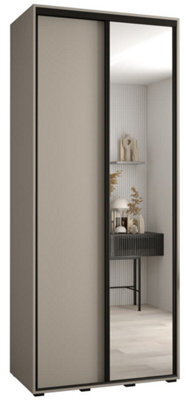Arte Dakota Iii Sleek Cashmere Sliding Door Wardrobe 1000mm H2350mm D600mm - Two Doors One Mirrored, Two Hanging Rails, And Six Shelves - image 1