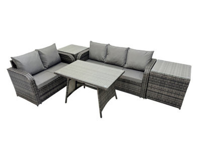 Fimous Garden Rattan Outdoor Furniture Set 5 Seater With Love Sofa 3 Seater Sofa 2 Side Table Dark Grey - image 1
