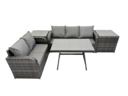 Fimous Garden Rattan Outdoor Furniture Set 5 Seater With Love Sofa 3 Seater Sofa 2 Side Table Dark Grey - thumbnail 2