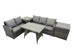 Fimous Garden Rattan Outdoor Furniture Set 5 Seater With Love Sofa 3 Seater Sofa 2 Side Table Dark Grey - thumbnail 1