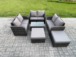 Fimous 8 Seater Garden Furniture Set Rattan Lounge Sofa Chair With Tempered Glass Table Big Footstool Dark Grey Mixed - thumbnail 1