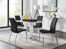 Furniturebox Giovani Rectangular 4 Seat White High Gloss Unique Halo Structural Dining Table Grey Glass Top 4 Black Faux Leather Isco Chairs - thumbnail 1