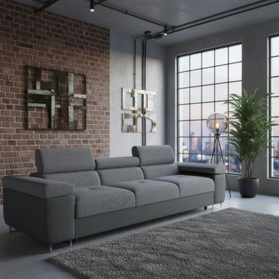 Torezio 3 Seater Sofa Bed With Adjustable Headrests And Dolphin Mechanism Grey And Grey Melange - image 1