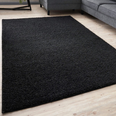 The Rugs Black Soft Plain Design Fluffy Shaggy Rugs And Runners High Pile Living Room Kitchen Hallway 380 - image 1
